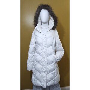 Gap Quilted Faux Fur Trimmed Hood Puffer Coat M Preppy Outdoor White